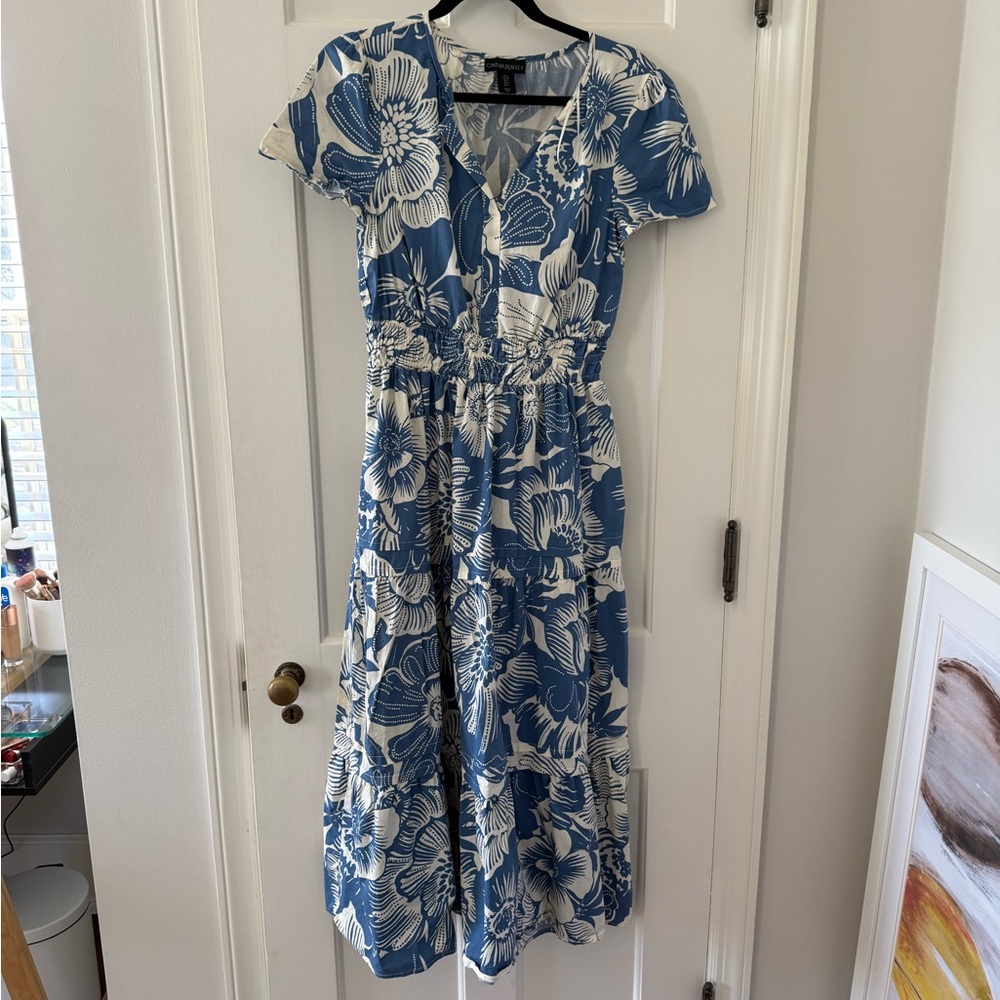 Cynthia Rowley Blue and White Floral Midi Dress